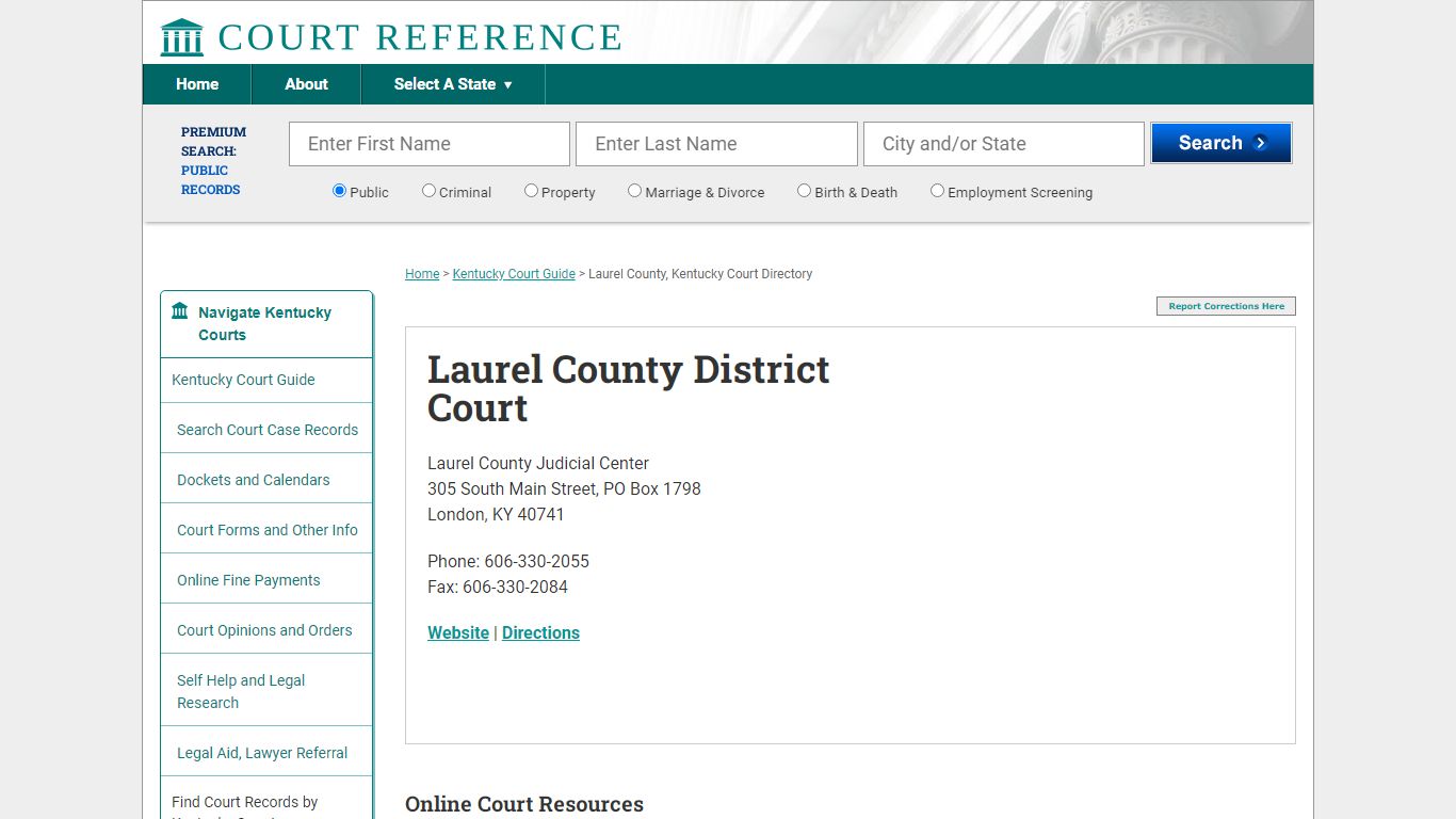 Laurel County District Court - Court Records Directory